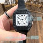 Replica Cartier Santos Men's Watch 45mm - White Dial Black Leather Strap